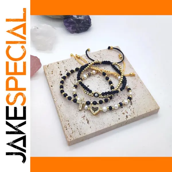 Evil Eye Cross Heart Bracelet Set for Women