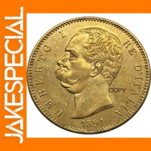Italy 1891 Gold Brass Copy Coin Umberto I