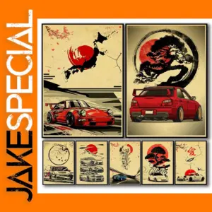 Japanese Cars Samurai Art Poster Retro Print
