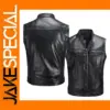 Men's Black Faux Leather Biker Vest
