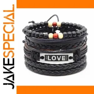 4pcs Vintage Leather Bead Charm Bracelets