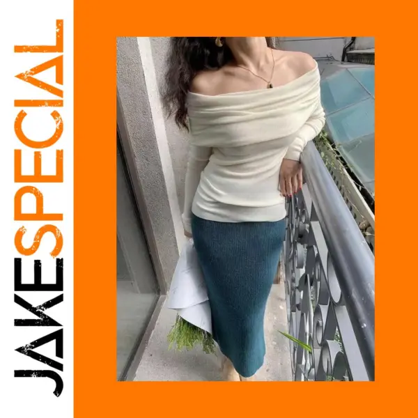 Off Shoulder Knitted Slim Sweater for Women