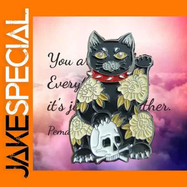 Lucky Cat Skull and Flowers Enamel Pin