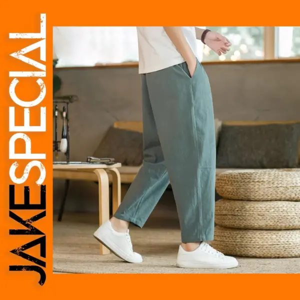 Men's Casual Cotton Linen Drawstring Trousers