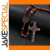 Christ Jesus Wooden Beads Rosary Pendant Necklace
