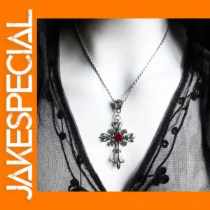 Ornate Silver Gothic Cross Pendant Necklace