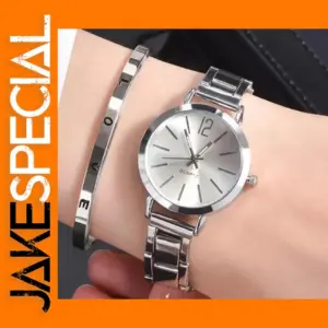 Women's Quartz Watch and Heart Bracelet Set