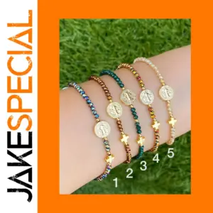 Jesus Cross Beaded Crystal Bracelet for Women