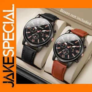 2PCs Set Men's Quartz Leather Watches