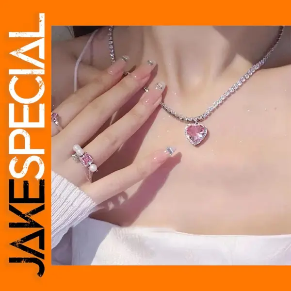 Pink Heart Pendant Necklace for Women