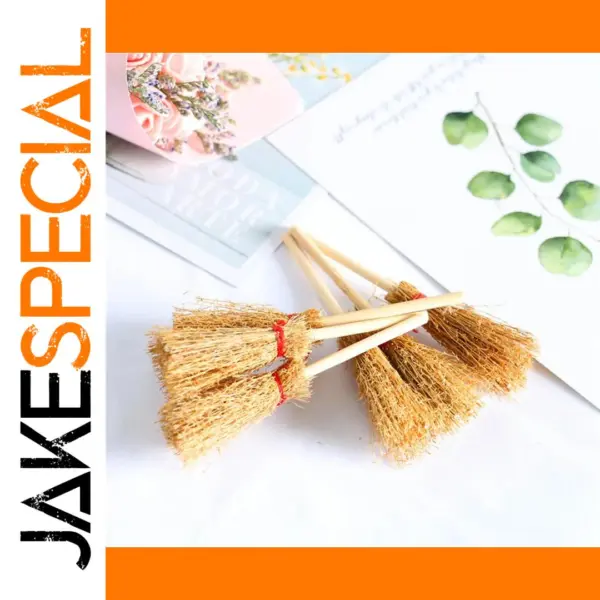 6Pcs Mini Straw Brooms with Red Rope