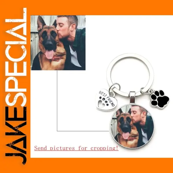 Custom Dog Photo Keychain Silver-Plated Heart