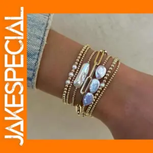 Luxury 18K Gold Plated Pearl Bracelet Set