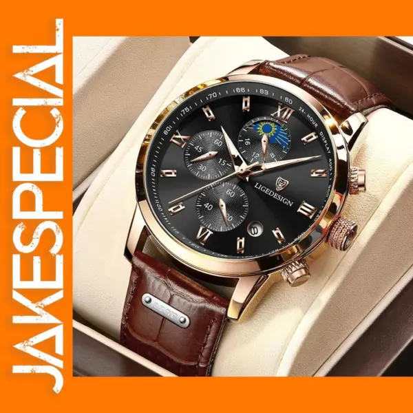 LIGE Mens Waterproof Quartz Chronograph Watch
