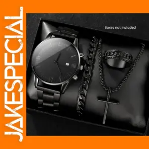 Men's Stylish Black Watch and Accessory Set