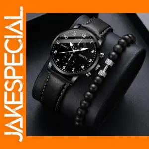 Men's Quartz Watch and Beaded Bracelet Set