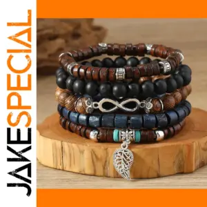 Wood Bead Cactus Charms Bracelet Set