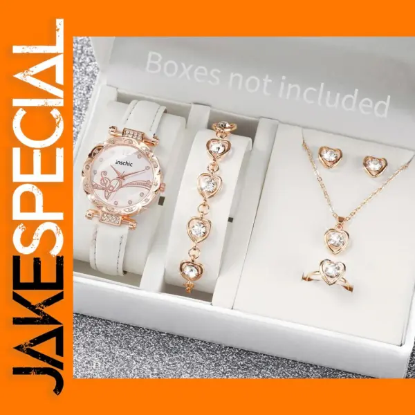 6PCS Women's Rhinestone Watch Jewelry Set
