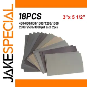 18Pcs Wet/Dry Sandpaper Set Grit 400 to 3000