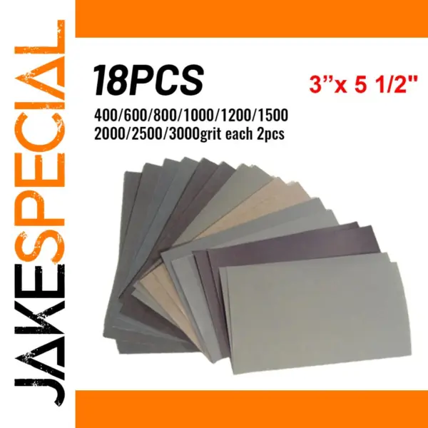 18Pcs Wet/Dry Sandpaper Set Grit 400 to 3000