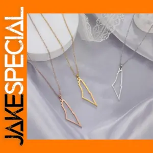 Israel Map Pendant Necklace in Gold Steel