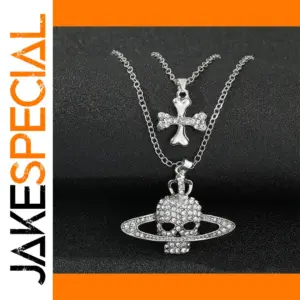 Rhinestone Skull Pendant Necklace for Adults