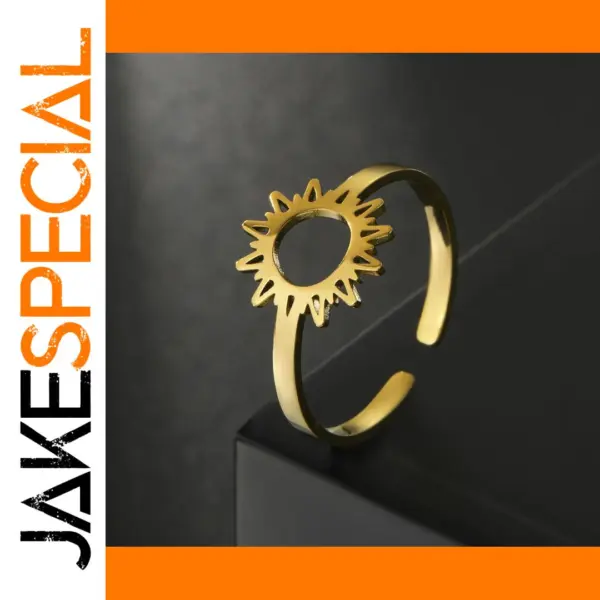 Gold Stainless Steel Sun Ring for Women