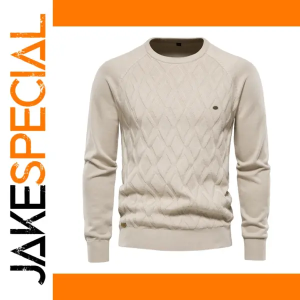 Men's O-Neck Argyle Knitted Pullover Sweater