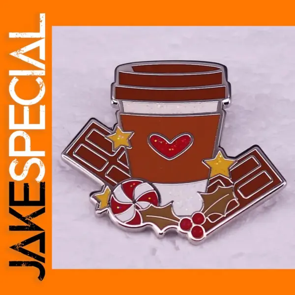 Mocha Enamel Coffee Brooch with Chocolate Design