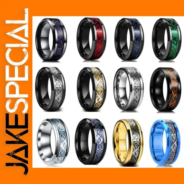 Celtic Dragon 8mm Black Tungsten Ring