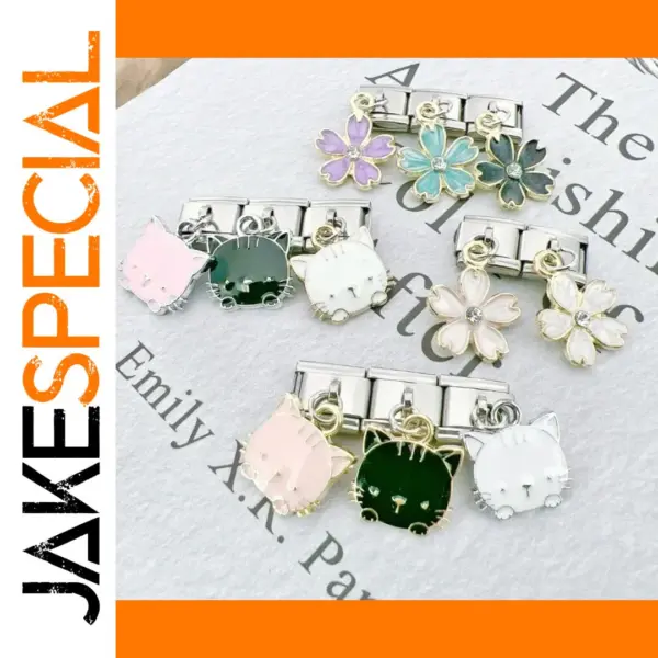 Flower Cat Charm for 9mm Bracelet