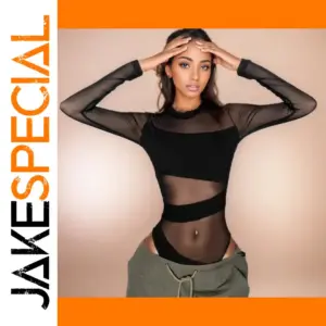 Charming Black Hollow Mesh Bodysuit for Women