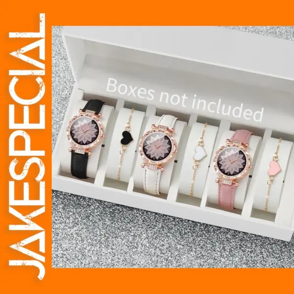 6PC Women's Quartz Watch and Bracelet Set