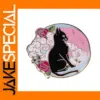 Black Cat Enamel Brooch with Cloud Flower