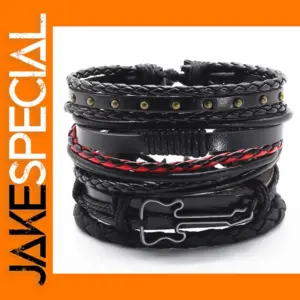 5 Piece Woven Leaf Feather Leather Bracelets