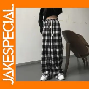 Women's Black Plaid Baggy Sweatpants