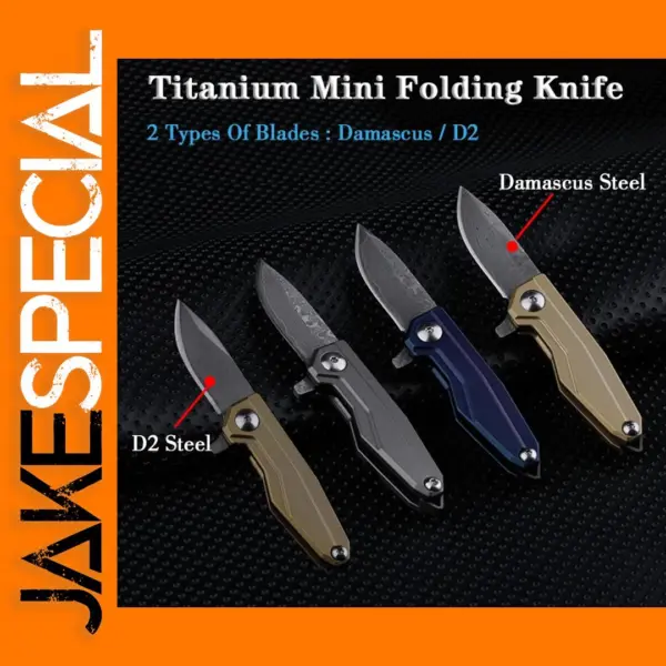 Mini Damascus Folding Knife D2 Steel EDC Tool