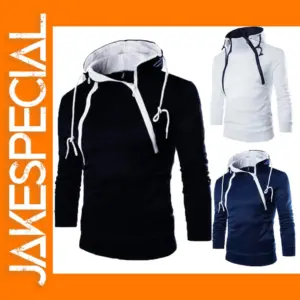 Men's Casual Winter Zipper Hoodie Black/White