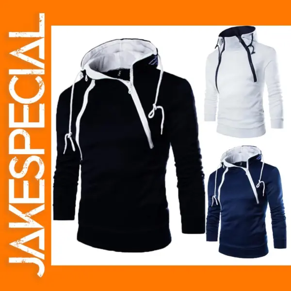 Men's Casual Winter Zipper Hoodie Black/White