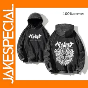 Vintage Washed Gothic Print Hoodie for Men