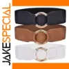 Women's Wide Elastic Waist Belt with Gold Buckle