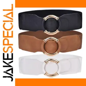 Women's Wide Elastic Waist Belt with Gold Buckle