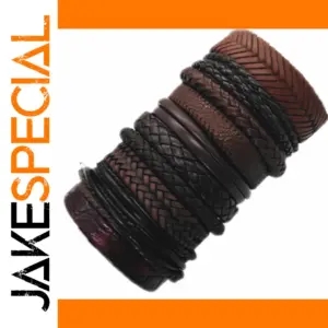 10 Pcs Brown Leather Wrap Bracelets Set