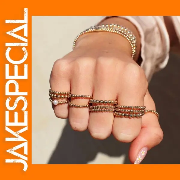 Waterproof 18K Gold Plated Beaded Ring