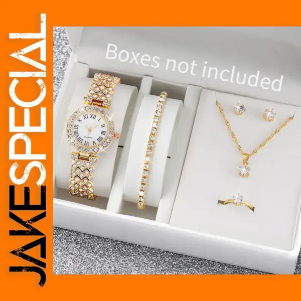 6PCS Women's Rhinestone Watch Jewelry Set