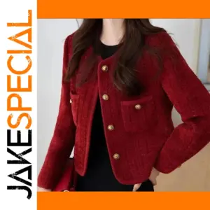 Burgundy Women's Casual Tweed Jacket