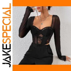 Chic Black Lace V-Neck Crop Top Blouse