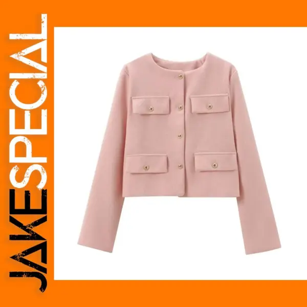Women’s Cropped Bomber Jacket with Buttons