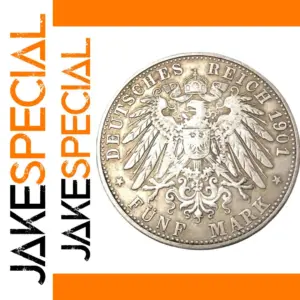 5 Mark Wilhelm II Silver Plated Replica Coin