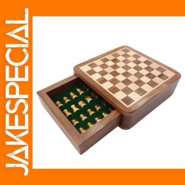 Portable Solid Wood Mini Chess Set with Drawer
